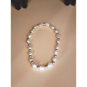 GENUINE Freshwater Pearl Bracelet Pink Blush Stretch Gold Tone Beads FREE $HIP!!